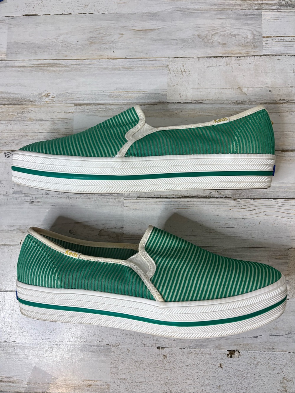 Keds x Kate Spade New York Triple Decker Stripe Green Mesh Slip-On Sneakers 9.5